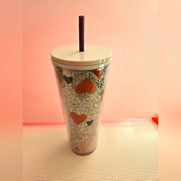 Starbucks 2021 Valentine's Day Heart Sequin Glitter Tumbler 24oz Cold Cup - Picture 3 of 9
